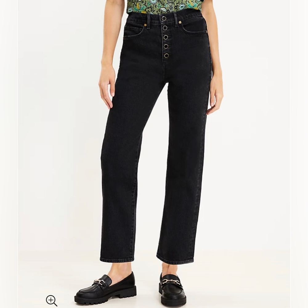Loft Button Front 90s Straight Jeans in Black Size 30/10
